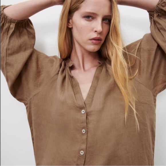 Zara Tan Boho Oversized Linen Midi Dress Size M - Picture 5 of 14